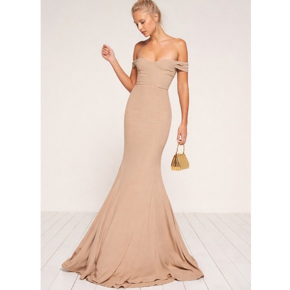 Reformation Dresses & Skirts - Reformation Champagne Off Shoulder Gardner Maxi Dress Gown Sweetheart Size 4‎